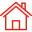 A red house icon on black background